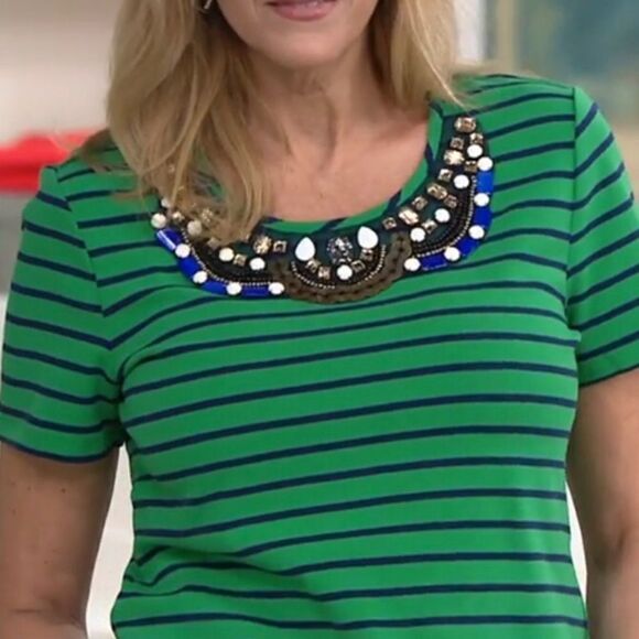 BROOKE SHIELDS Timeless Short Sleeve Striped Knit Tee - Picture 1 of 7
